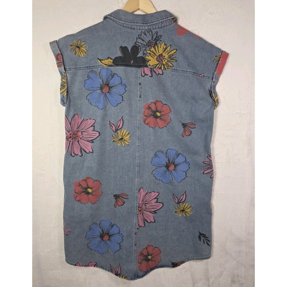 She + Sky Chambray Denim Floral Shirt Dress Button Front Tunic Boho Size L - Picture 6 of 10